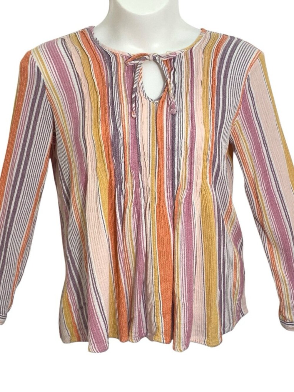 a.n.a. Boho Rainbow Striped Peasant Tie Front Top NEW